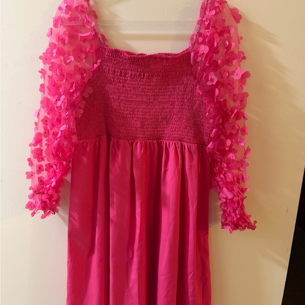 Pink Midi Dress w Floral Sleeves